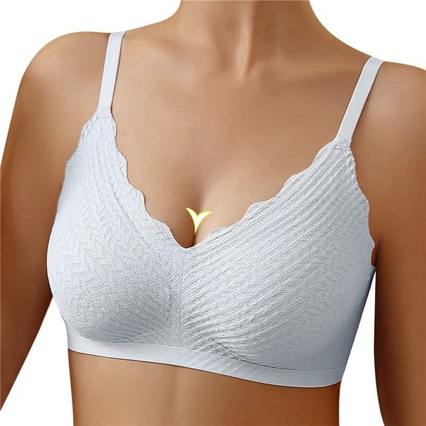Women's Bra Without Underwire Push Up Bra for Small Breasts Sexy V-Neck Bustier Women's Soft Lace Minimiser Bra Removable Latex Padded Underwired Bustier for Sleeping Yoga, lightblue