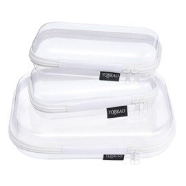 3 Pack Clear Hard Shell Zipper Case - Clear Waterproof Cosmetic Bag with Zipper, Kid's Toy Storage Organizer Bins, Charging Cables, creative journaling, painting brushes, Threads,Sketch Supplies