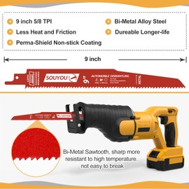 Souyou 25 Pack 9 Inch 5/8 Tpi Reciprocating Saw Blades Bi-Metal Steel Demon with Perma-Shield Coating Stud and Reciprocating Saw Blades for Cutting Embedded Wood Metals PVC Pallets etc.