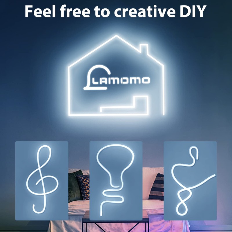 Lamomo White Led Strip Lights, 16.4ft/5m Neon Light Strip, 12V