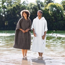 HOMELEVEL Unisex Bath Poncho - Surf Poncho Made of 100% Cotton - Towel for Adults - Bathrobe for Men and Women - Bath Towel with Hood