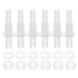 sourcing map 6Pcs Plastic Hose Barb Fitting, 3/16" x 1/4"(5mm x 6mm) Bulkhead Adapter Union Splicer Mender Pipe Connector with M8 Nut and Washer for Aquarium Air Water Fuel