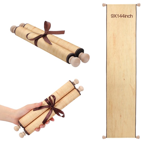 Epakh 1 Pack Blank Paper Scrolls Wrapped on Wood Rod