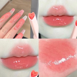 KWOLYKIM 2 Colors Jelly Lipstick & Matte Lipstick, Heart shaped Lip Stain Love Tinted Lip Balm and Velvet Creamy Lip Glaze Hydrating Long lasting Glossy Moisturizing Plumping Lip Makeup