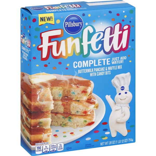 Pillsbury Funfetti complete buttermilk Pancake y waffle mix with candy bits