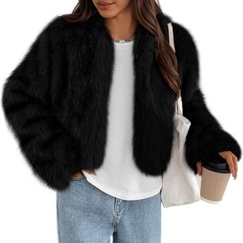 PRETTYGARDEN Womens 2025 Winter Coats Fluffy Cropped Faux Fur Jacket Long Sleeve Open Front Shaggy Outerwear Trendy Clothes (Black,X-Small)
