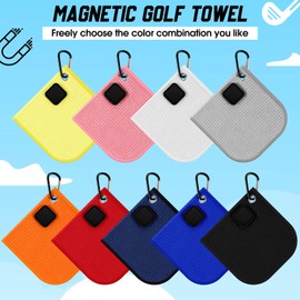 Hahafelt 2 Pcs Small Magnetic Golf Towel with Clip Microfiber Waffle Towels with Carabiner Clip Strength Industrial Magnets for Golf Balls Carts or Clubs(Red, Orange)