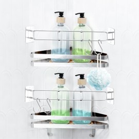 ChimimeDecor 2PCS RV Shower Corner Storage Bar with 4 Hooks, 7-13.6 Inches Adjustable RV Bathroom Organizer with 360° Swivel Angle Bases, 304 Stainless Steel RV Bathroom Accessories