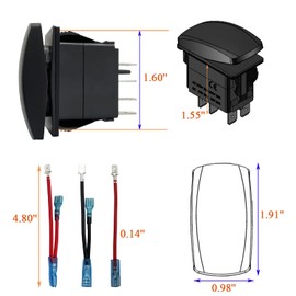 BACAUTOPARTS 12V 24V Dual RED Led Heater Rocker Switch with Wires 5 PIN ON-Off Toggle Switch for Car Boat Tractor Trailer Van Side by Side Dash
