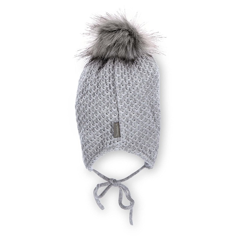 Sterntaler Girls' Bobble Hat Rhinestone Heart Hat, Silver mottled