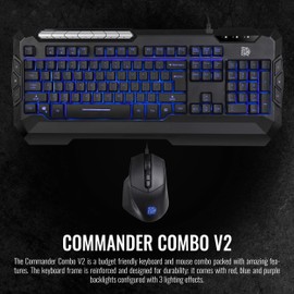 Thermaltake Tt eSPORTS Commander Combo V2, Gaming Keyboard and Gaming Mouse with 2500 DPI, 3 Color Back Lights and Lighting Effect, cm-CMC-WLXXMB-US