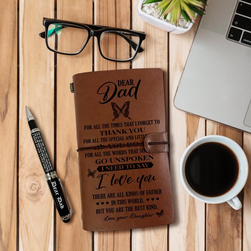 To My Dad Leather Journal, Engraved Gift Pen, Roller Ballpen,