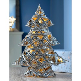 WeRChristmas Pre-Lit Silver Woven Rattan Warm White LED Christmas Tree Glitter Coating, 33 cm - Multi-Colour