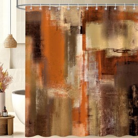 JAZEAOI - Cortina de ducha de aceite abstracta de color naranja quemado, arte moderno, tela de pintura roja y café, juego de decoración de baño, cortina de baño de tela de poliéster impermeable con