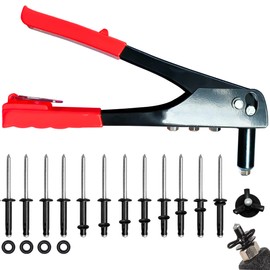 NVAAV Kayak Rivet Gun Kit, 18Pcs Waterproof Tri-Grip Rivets with Manual Single Hand Riveter Set, Heavy Duty Pop Rivet Nut Tool for Pad Eye Canoe and Boat Accessories (Red)