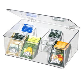 ZEXALOR Clear Tea Bag Organizer, Dresser Organizers Drawer Organzier Storage Container with Removable Dividers, Plastic Storage Bin with Lid, Storage Organizer for Scarves Ties Bras