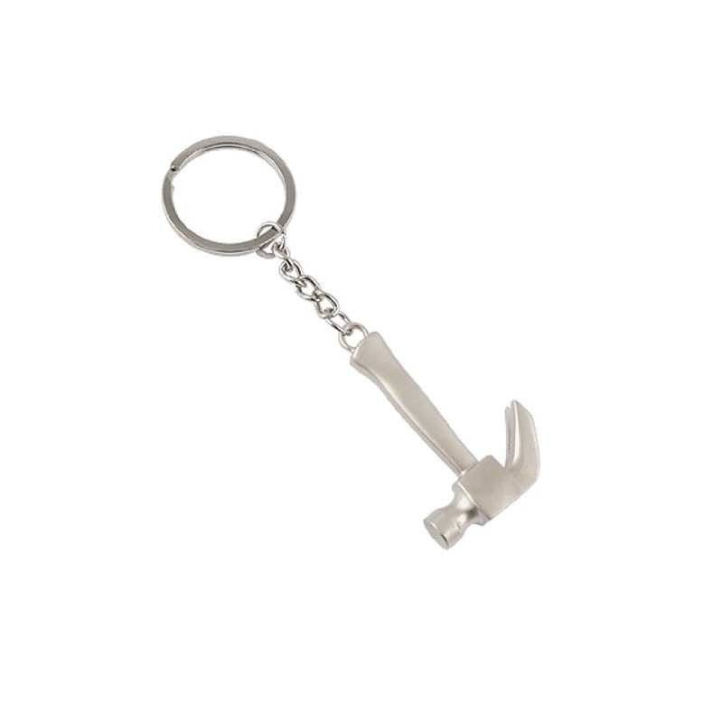 Mini Alloy Hammer Shape Pendant Keyring Key Chain Silver Tone