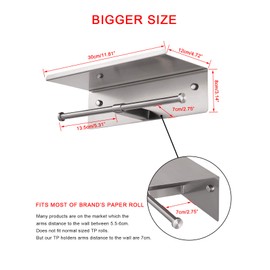 YUMORE Toilet Paper Holder with Shelf, Bathroom Double Roll Tissue Holder with Phone Shelf Wall Mounted Stainless Steel Washroom Dual TP Dispenser Storage, Brushed Nickel Finish