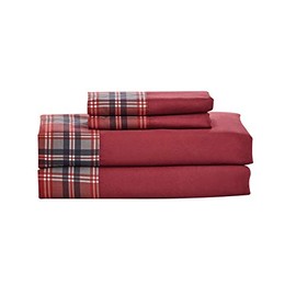 Sheets & Beyond Cabin Printed Super Soft Cotton Touch Microfiber 4 Piece Bedroom Sheet Set (King Size, Plaid)