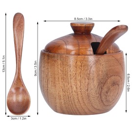 Wooden Salt and Pepper Bowls, Seasoning Container with Lid and Spoon, Seasonging Jar Condiment Pot, Salt and Pepper Cellar, Condiment Box Container for Home, Kitchen, Restaurant