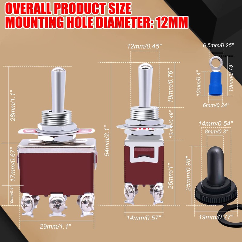 Twidec/3Pcs Waterproof Heavy Duty Toggle Switch 12V DC 30A DPDT