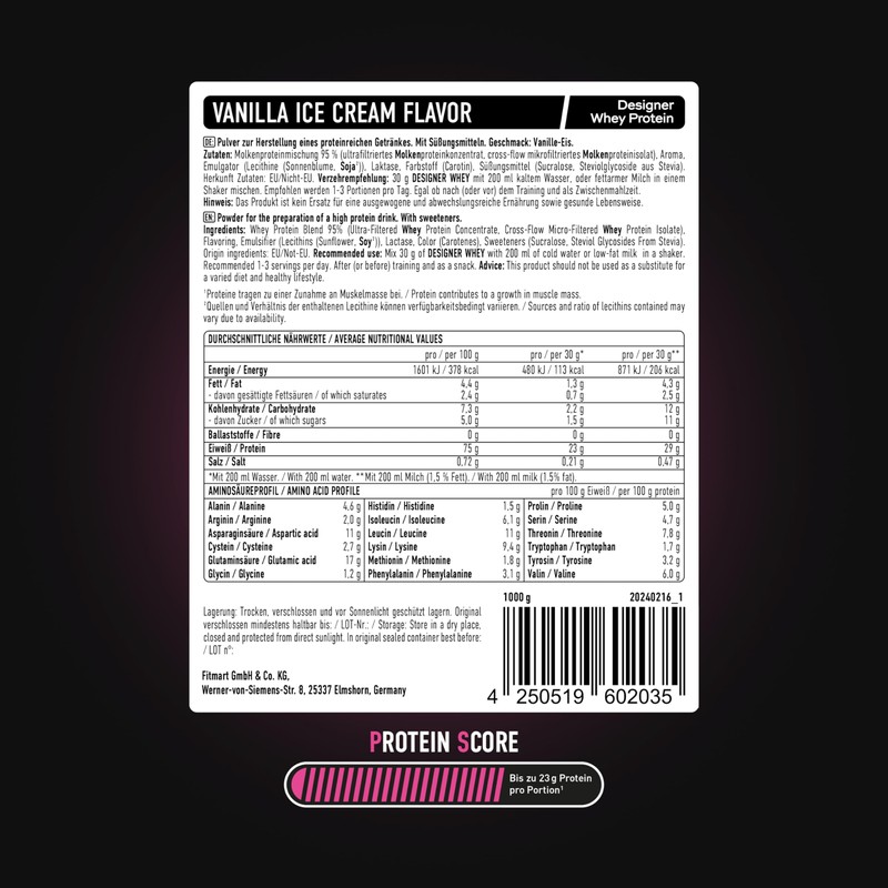 ESN Designer Whey Protein, Vanilla Ice Cream, 1000 g Pouch