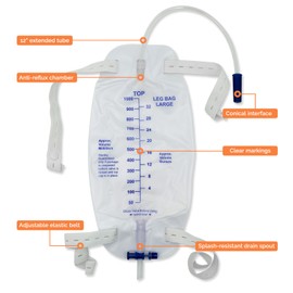 5 Pack Easy-Tap Leg Bag with Anti-Reflux Valve, 1000ml Catheter Bags with 2 Cloth Straps, Disposable Urine Leg Bag for Home Care Easy Flip Drain