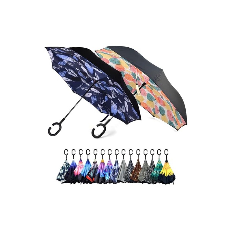 Parquet Purple and Blue Flower Double Layer Inverted Umbrellas -
