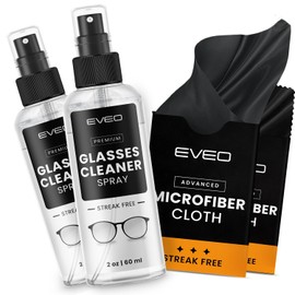 EVEO Glasses Cleaner Spray - Eyeglass Cleaner (No Streaks)| x2 Eye Glass Cleaners Spray + x2 Lens Cleaner Microfiber Cleaning Cloth, Glasses Cleaning Kit Eye Glasses Cleaner Spray & Cloth - 4oz(2ozx2)