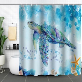 FAIRYGATE Blue Shower Curtain Undersea Shower Curtains Funny Cute Animals Blue White Gradient Bathtub Curtian Cartoon Painting Bath Curtain for Kids Bathroom Decor with Hooks B9305