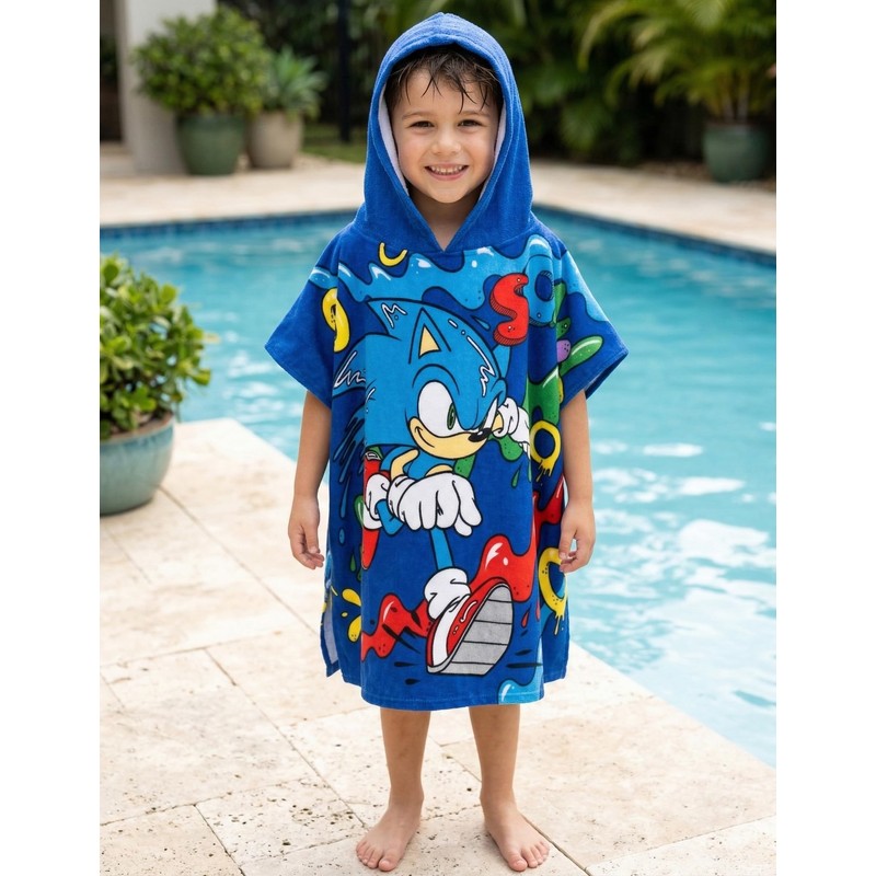 Clondo Poncho Mare Bambino con Cappuccio 50x100 cm Per Sonic