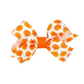 Wee Ones Girls' Toddler Thanksgiving Harvest and Farm-themed Grosgrain Hair Bows in Fall Prints or Moonstitch Embroidery on WeeStay no-slip clip, Mini, Pmk/Wht