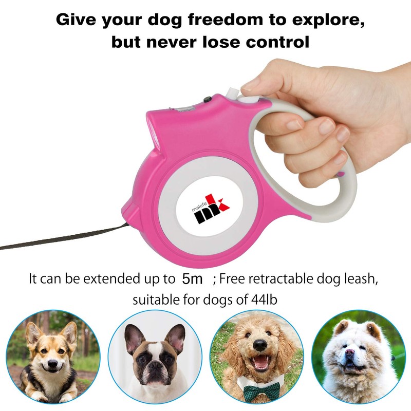 Retractable Dog Leash with LED Light Makife 5m Extendable Dog