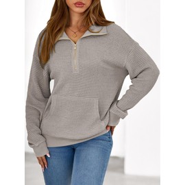 Dokotoo Women's Sweatshirts Fall Fashion Quarter Zip Pullover Women Hoodies Long Sleeve Oversized Sweatshirt for Women 2025 Casual Loose Sweater Outfits Clothing Gray Large