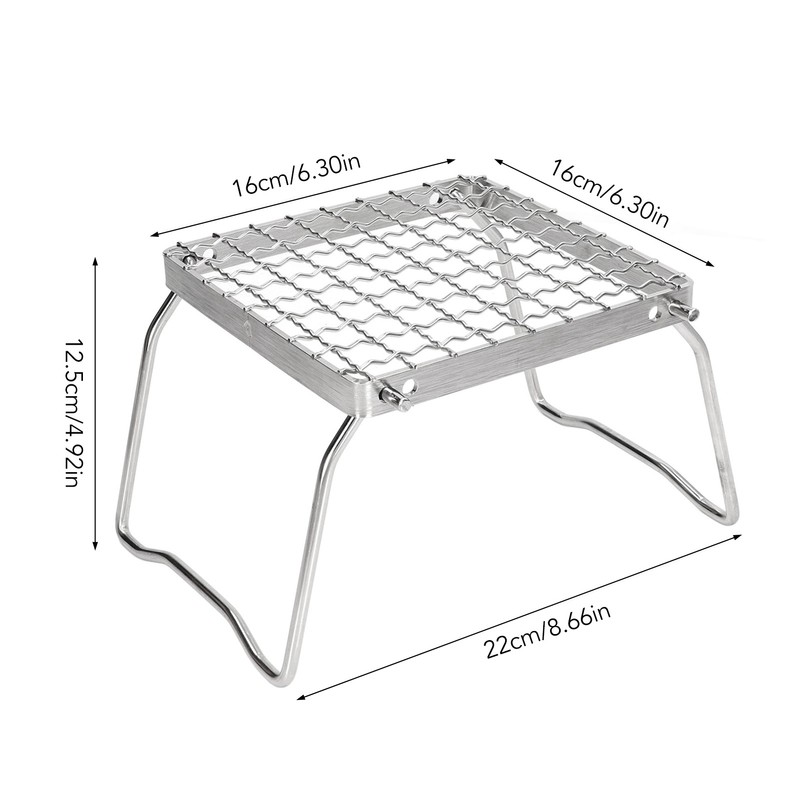 Portable Campfire Grill Silver Mini Folding Grill Rack Stainless Steel