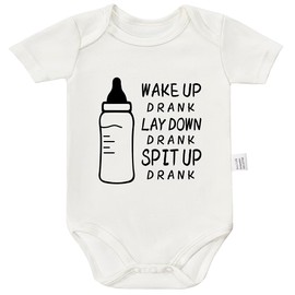 Cviwsluad Wake Up Drank Lay Down Drank Spit Up Drank Infant Boy Clothes, Unisex Newborn Clothing, Little Brother Baby Outfit Short-Sleeve Bodysuit (White, 12-18 Month)