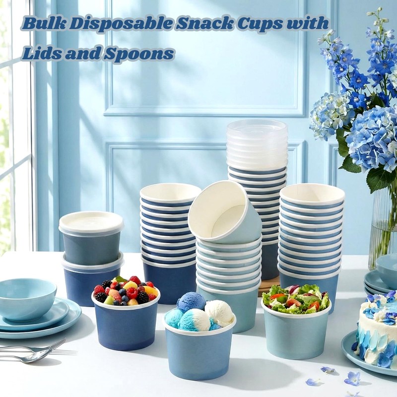 Eaasty 52 Pack Paper Ice Cream Cups 9oz Colored Disposable
