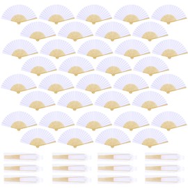 WYTAOHZL 100PCS White Paper Fans Folding Fans with Gift Bags Wooden Fans for Wedding Guests Bridal Party Favor Baby Shower Beach Foldable Hand Fan Handheld Wedding Fans Decoration Gift DIY Supplies