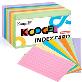 Koogel 300PCS Ruled Index Cards, 5 x 3 Inch Index Cards Flash Cards Neon Color Note Cards Study Cards for School Learning Memory Office