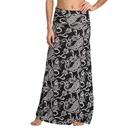 EXCHIC Women's Boho Flod Over Long Maxi Skirt Elastic High Waisted Long Skirts for Women (5, Medium)