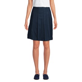 Lands' End Uniform Box Pleat Skirt Top of Knee Classic Navy Plus 24w