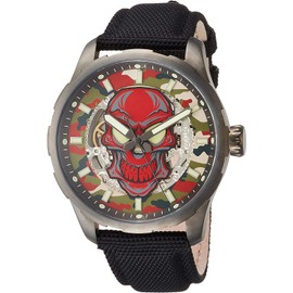 Arcaftura 8618SSG-RD Skull Skeleton Wristwatch, Men's Black, Dial Color - Red, Automatic Skeleton Skull Watch