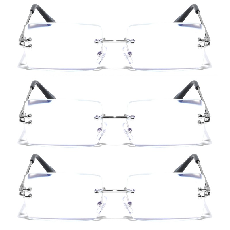V.W.E. 3 Pairs Men Metal Fully Rimless Rectangular Reading Glasses