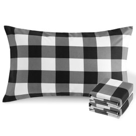 NTBAY Queen Buffalo Pillowcases Set of 2, 1800 Thread Brushed Microfiber Black and White Buffalo Pillow Cases, Super Soft and Cozy Envelope Closure 20x30 Pillowcases, 20x30 Inches