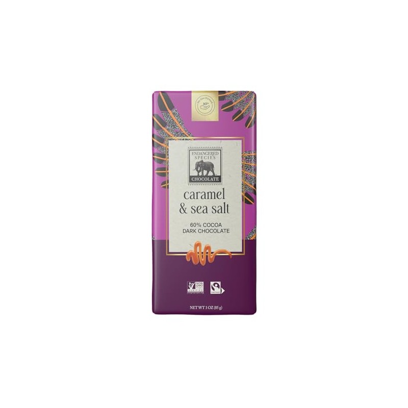Endangered Species, Dark Chocolate Sea Salt Caramel Bar, 3 oz