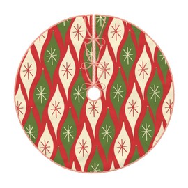 Yssammns Christmas Tree Skirt, Mid-Century Retro Vintage Christmas Ornaments Rustic Farmhouse Red and Green Xmas Tree Mat, Indoor Outdoor Holiday Party Decor 36"