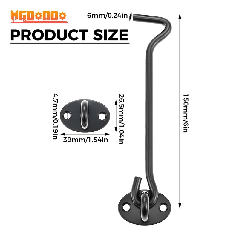 Cabin Hook Gate Hook Lock Black,150mm Stainless Steel Heavy Duty