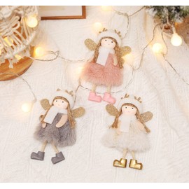 3 piezas de decoración de muñeca de ángel de Navidad, adornos colgantes de árbol de Navidad, regalos de cumpleaños del día de Acción de Gracias, regalos de hadas aladas de nieve, colgante colgante de árbol, adorno de fiesta en casa, juguetes de regalo pa