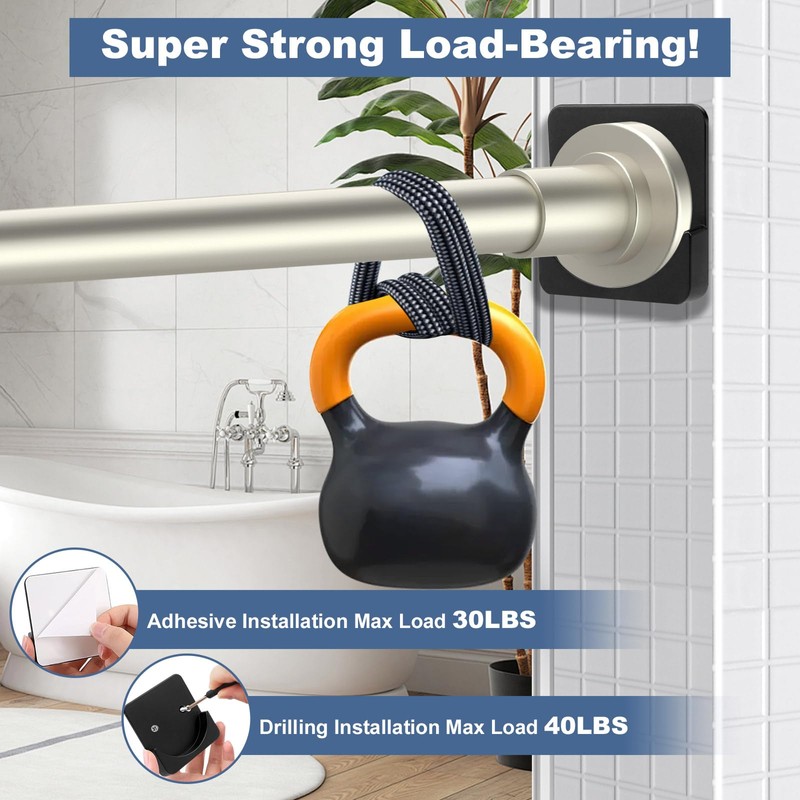 2 Pack Adhesive Shower Rod Holders, Black Transparent Rod Retainer
