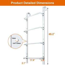 Zwinz 4-Rung Window Well Ladder Hooked, Heavy Duty Steel Fire Escape, Powder-Coated Basement Egress Wall Mounted, 45.2" Lx17.9 W, White